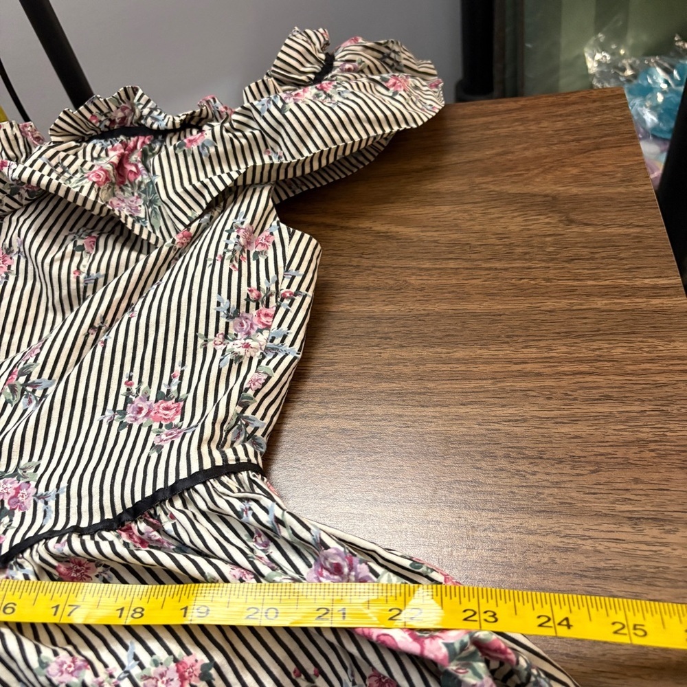 Vintage 80s Style Cottagecore Prairie Dress Floral Striped Ruffle Neck Plus Size - Picture 8 of 10